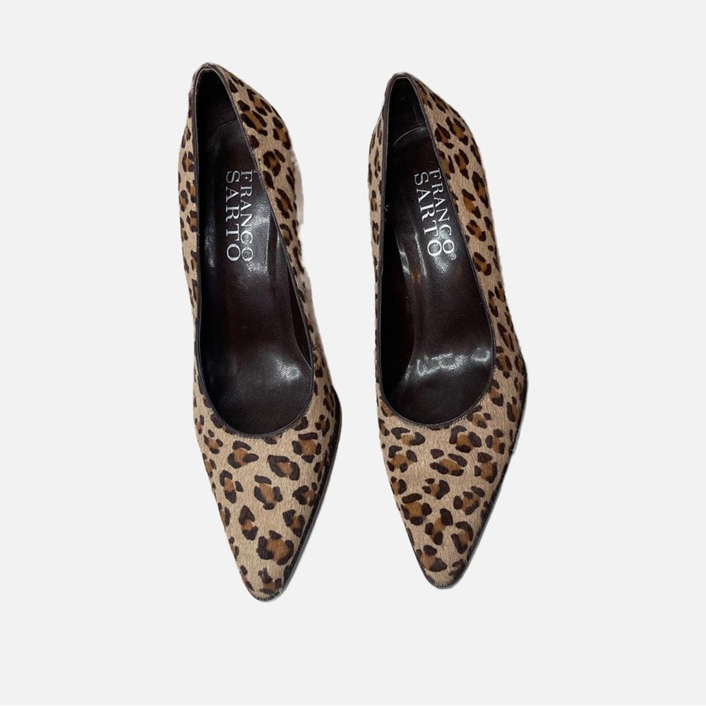 Franco Sarto | Tan Brown Leopard Print Leather Calf Hair 3” Heel Sz 8 - Picture 2 of 12